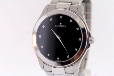 Men's Movado 0605962 JUNIOR SPORT Stainless Steel Diamond Black Dial Watch