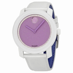 BRAND NEW WOMENS MOVADO (3600219) BOLD LAVENDER DIAL LEATHER STRAP WATCH