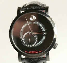 Men's Movado Red Label Calendomatic Black 42mm With Alligator Strap Watch