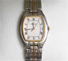 Men's RARE MOVADO White Guilloche Tourneau Dial St Steel Swiss Quartz Watch