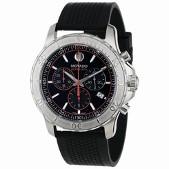 Movado Series 800 Chronograph Red Orange Accent Black Rubber Mens Watch 2600112