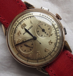 Movado Chronograph mens wristwatch 18K solid gold case load manual 35 mm.