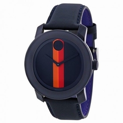 BRAND NEW WOMENS MOVADO (3600231) BOLD NAVY BLUE LEATHER STRAP STRIPE WATCH