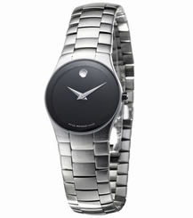 NWT Ladies Movado 0605609 Strato Black Dial Stainless Steel Watch