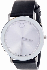 Movado Men's 0606694 Movado TC Black Calfskin Leather Strap Silver Dial Watch