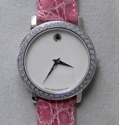 Ladies Diamond MOVADO REVI White MOP Dial Stainless Steel Swiss Quartz Watch+Box