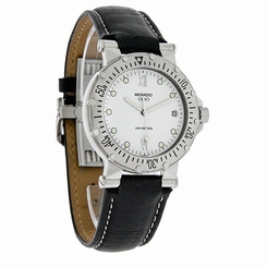 Movado Vizio Diver Mens White Dial Black Leather Strap Swiss Quartz Watch