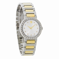 Movado Concerto Ladies Diamond Silver Dial Two Tone Swiss Quartz Watch 0606794