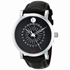 Movado Red Label Men's 42mm Automatic Black Calfskin Watch 0606697
