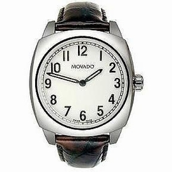 Movado Men's 39mm Black Leather Stainless Steel Case Sapphire Glass Watch 606587