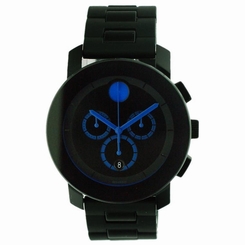 Movado Bold Chronograph Black Plastic Band Steel Case Quartz Watch 3600101