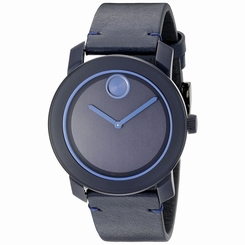 Movado Bold Men's Blue Leather Band Steel Case Quartz Analog Watch 3600317
