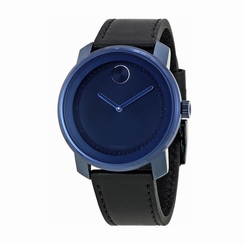 MOVADO UNISEX 42.5MM BLACK LEATHER BAND STEEL CASE SWISS QUARTZ WATCH 3600408