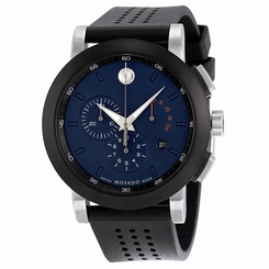 MOVADO MEN'S MUSEUM 44MM RUBBER BAND STEEL CASE SWISS QUARTZ WATCH 0607003