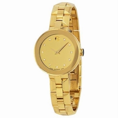 Movado Sapphire Women's 28mm Gold Steel Bracelet & Case Quartz Watch 0606816