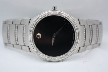 MOVADO KARDELO 38MM STAINLESS STEEL DIAMOND ENCRUSTED WATCH 84.G2.1851
