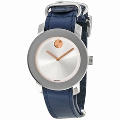 MOVADO WOMEN'S BLUE LEATHER BAND STEEL CASE SWISS QUARTZ ANALOG WATCH 3600362