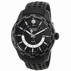Movado Men's 42mm Black Leather Stainless Steel Case Quartz Date Watch 2600117