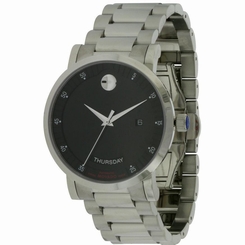 MOVADO MEN'S STEEL BRACELET & CASE AUTOMATIC BLACK DIAL ANALOG WATCH 0606844