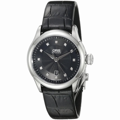 ORIS WOMEN'S 31MM BLACK GENUINE LEATHER BAND AUTOMATIC WATCH 56176044099LS