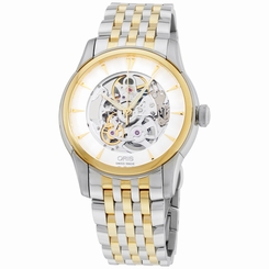 Oris Silver Skeleton Dial Two Tone Stainless Steel Men's Watch 73476704351MB