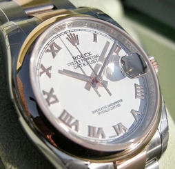 MENS ROLEX DATEJUST 116201 SS/18K ROSE GOLD WHITE ROMAN DIAL OYSTER 36MM - NEW