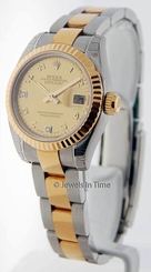 Rolex New Ladies Datejust 18K Gold/Steel Goldust MOP Diamond Dial 179173 D
