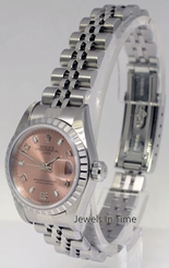 Rolex Ladies Date Stainless Steel Jubilee Bracelet Pink Dial 79240