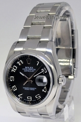 Rolex Mens Datejust Steel Black Concentric Dial 36mm Watch  Box/Papers 116200