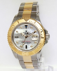 Rolex Mens Yacht-Master 18k Yellow Gold Steel MOP Diamond Sapphire Watch 16623 760643147639