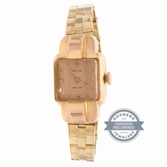 Rolex Vintage 4942 Manual Yellow Gold Pink Quartz Crystal Ladies Bracelet Watch