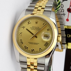Rolex Datejust Yellow Gold & Steel Champagne Roman 116203 Jubilee - WATCH CHEST