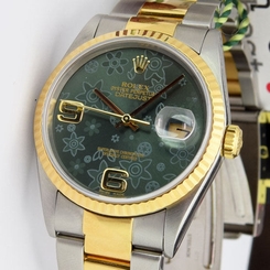 Rolex Datejust Gold & Steel Green Floral Dial 16233 Oyster - WATCH CHEST