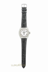 Ladies Rolex Datejust Steel 6916 Crocodile Black Leather White Roman Dial
