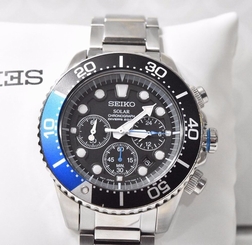 NEW Seiko Men's SOLAR Prospex Stainless Diver Watch SSC017 Blue & Black Chrono 8431242381619