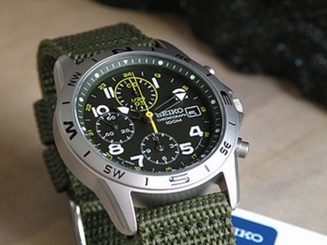 Seiko SND377R Chronograph Green Mens Watch Japan Movement Nylon Band Strap