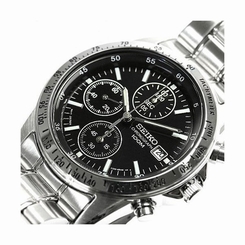 SEIKO SND367PC Chronograph Stainless Steel Black Watch