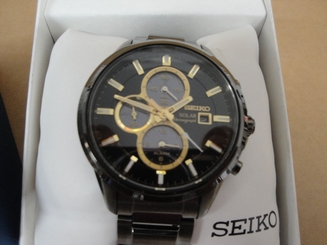 New Seiko SSC269 Solar Chronograph Black Ion Stainless Steel Men's Watch V199