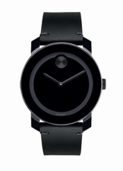 MOVADO BOLD Sunray Dot Black Colorado Bull Leather Strap Men's Watch - 42mm