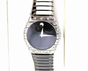 Ladies Diamond MOVADO RIVELI Bl Museum Dial St Steel Swiss Quartz Watch 7" +Box