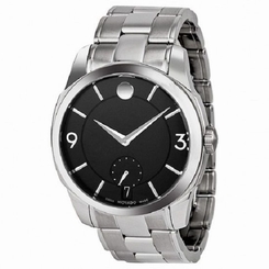 Fake AAA MOVADO LX 0606626 MANS STAINLESS STEEL BLACK DIAL WATCH $1395.00 RETAIL Watch