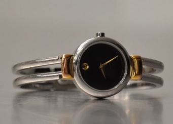 Movado Harmony Ladies Black Dial Two Tone Bangle Swiss Quartz Watch 5527544