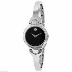 New Movado Womens Kara Black Dial Stainless Steel Bangle Bracelet Watch 0605247 775924301099