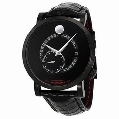 Movado Men's 42mm Black Leather Stainless Steel Case Sapphire Glass Watch 606485