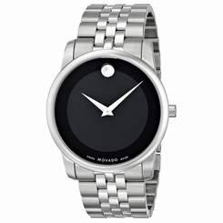 Movado 606504 Mens Black Dial Analog Quartz Watch with Stainless Steel Strap 885997007511
