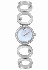 New Ladies Movado 0605816 ONO Diamond Accented Stainless Steel MOP Dial Watch