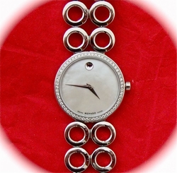 MOVADO"OnoModa"($3,895.)DiamondBezel?PolishedStainlessSteelBra- celetBand? (NWT)