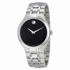 Movado 0606367 Mens Black Dial Analog Quartz Watch with Stainless Steel Strap