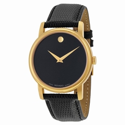 Movado Museum 2100005 Mens Black Dial Analog Quartz Watch with Leather Strap 885997091244