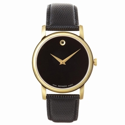 Movado 2100005 Gent's Black Dial Yellow Steel Black Strap Watch 845960049962